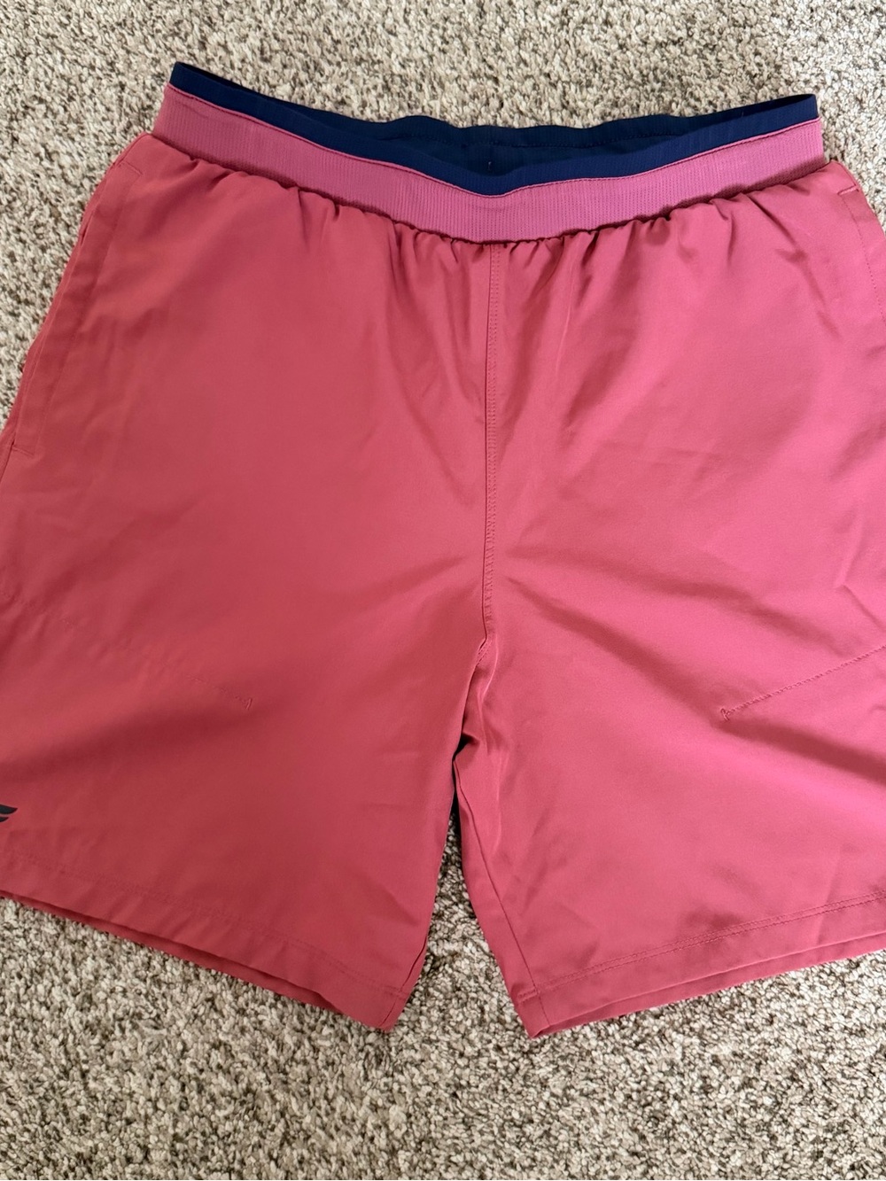 Fabletics Men's Athletic Shorts in Rose Pink with Navy Waistband